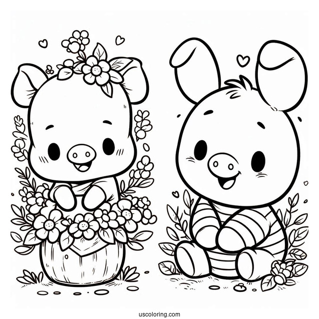 Kawaii Piglet Coloring Page With Winnie The Pooh For Preschoolers