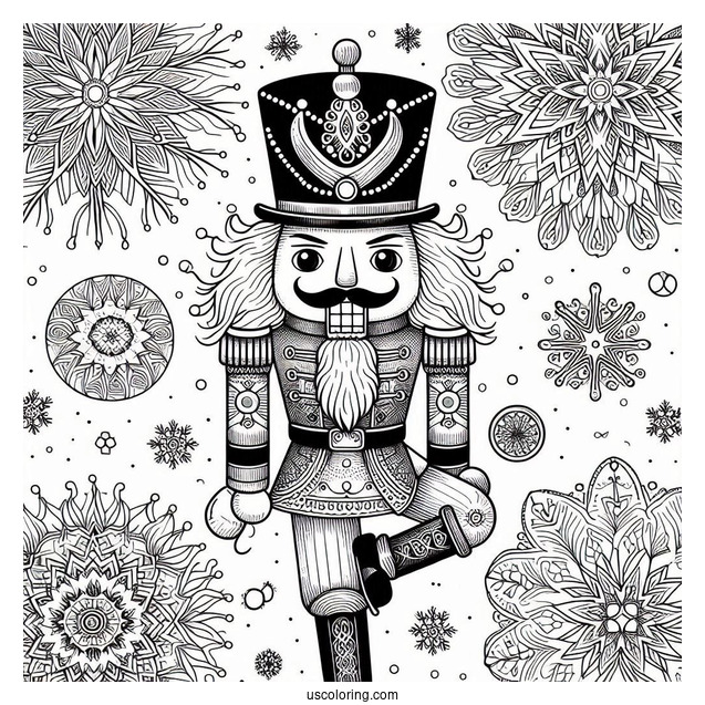 Nutcracker Coloring Page Inside A Snowflake Mandala