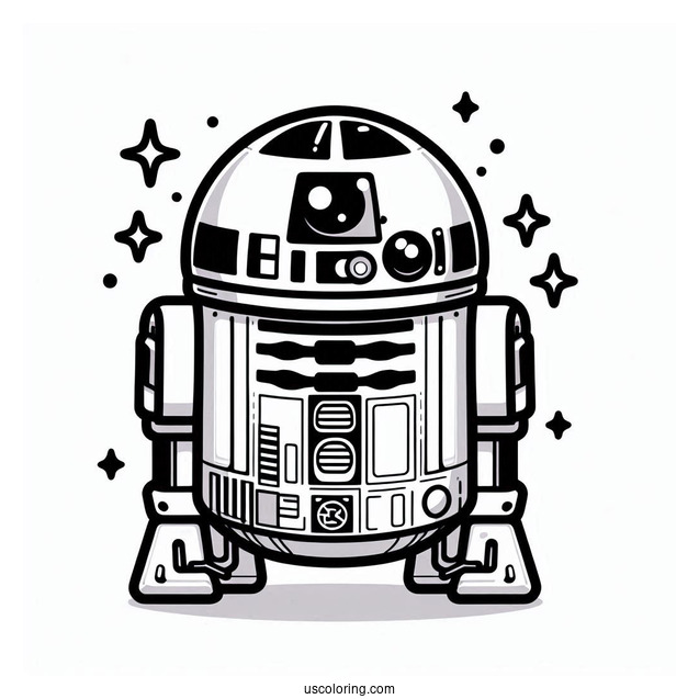 Kawaii R2 D2 Coloring Page For Kids