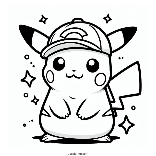 Coloring Sheet Of Pikachu Wearing Cap