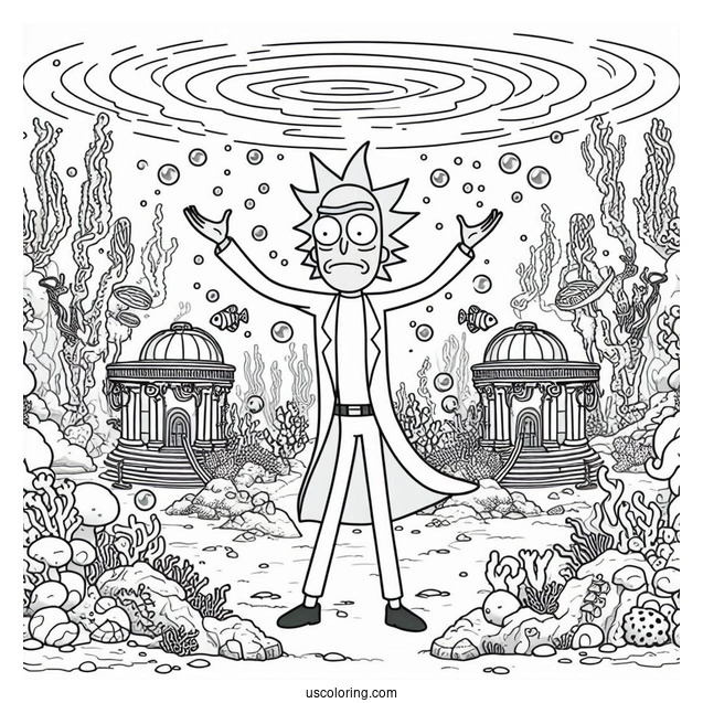 Rick and Morty Coloring Page Of Mr. Nimbus in Underwater Kingdom