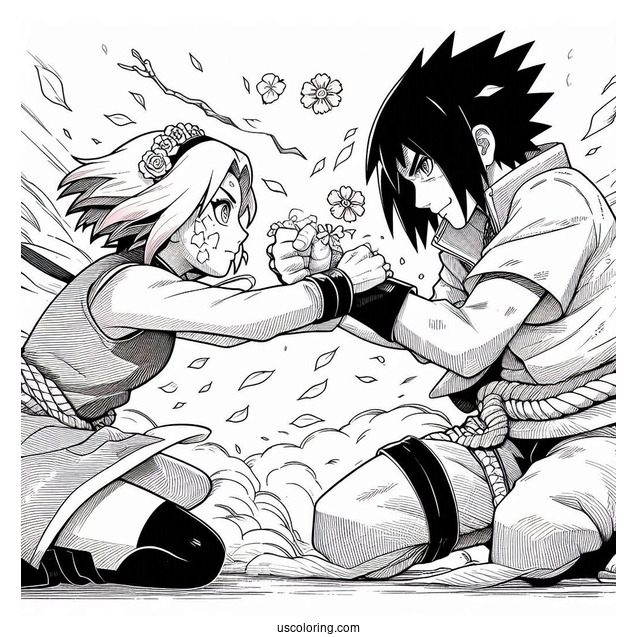Sasuke Coloring Page Saving Sakura During Great Ninja War