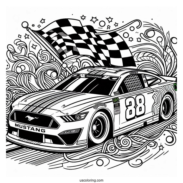NASCAR Coloring Page Ford Mustang Racing For Kids