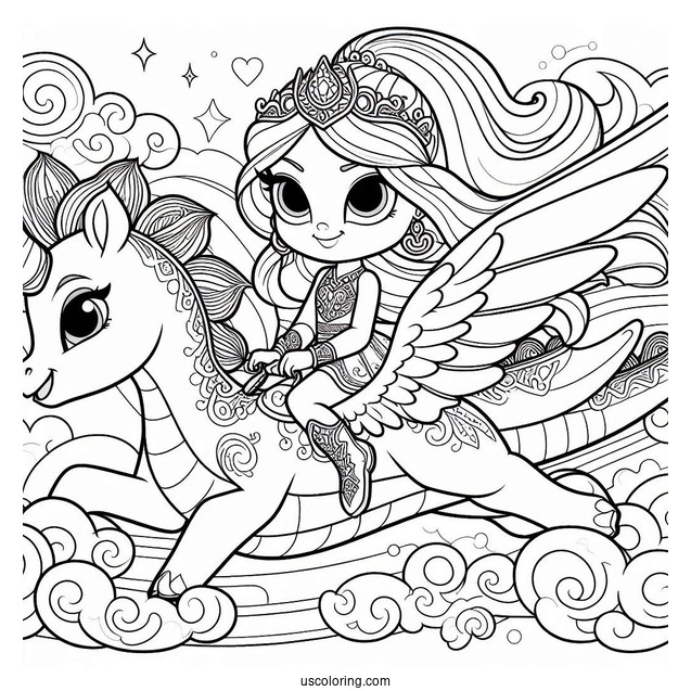 Shimmer And Shine Coloring Page Of And Leah Riding A Dragon