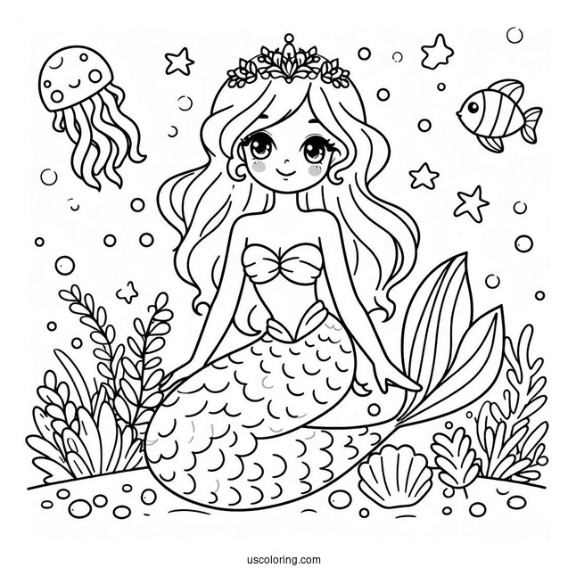 Young Mermaid Princess Coloring Page For Kids