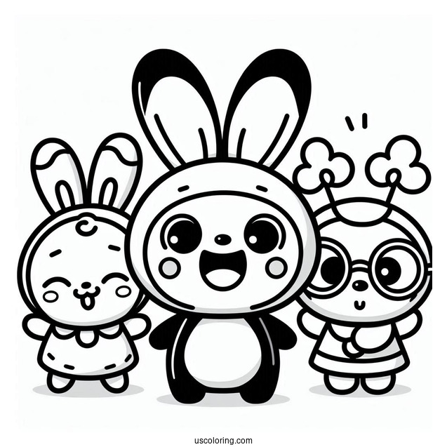 Happy Pororo Coloring Page Of Loopy, Eddy, Petty, Crong, And Poby