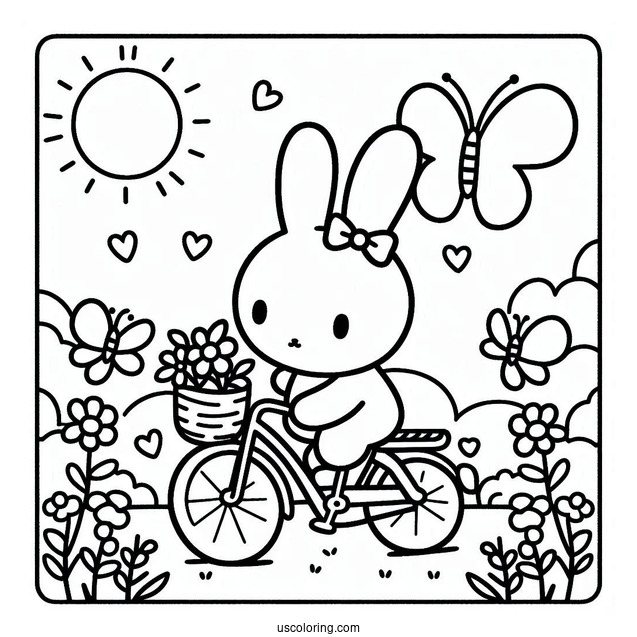 Miffy Coloring Page On A Bicycle For Preschoolers