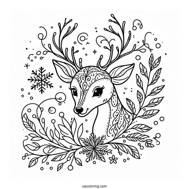 Aesthetic Reindeer Coloring Page For Adults