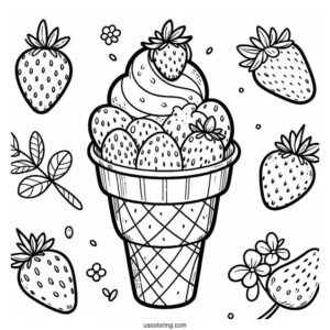 Strawberry Ice Cream Coloring Sheet