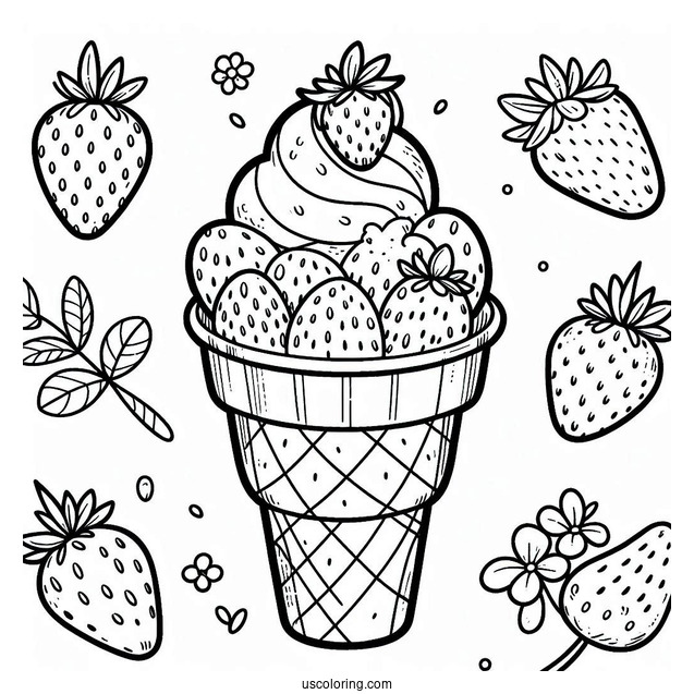 Strawberry Ice Cream Coloring Sheet
