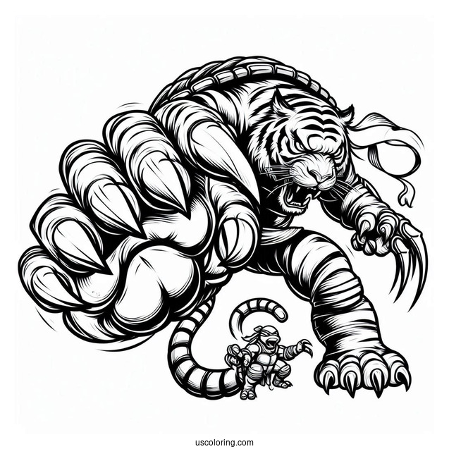 Ninja Turtles Coloring Page Of Tiger Claw Attacking