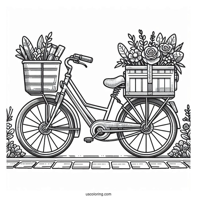 Delivery Bicycle Coloring Page Parked On The Road