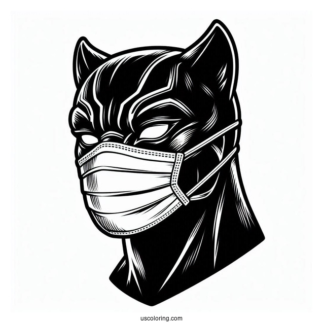 Black Panther Wearing Mask Coloring Page