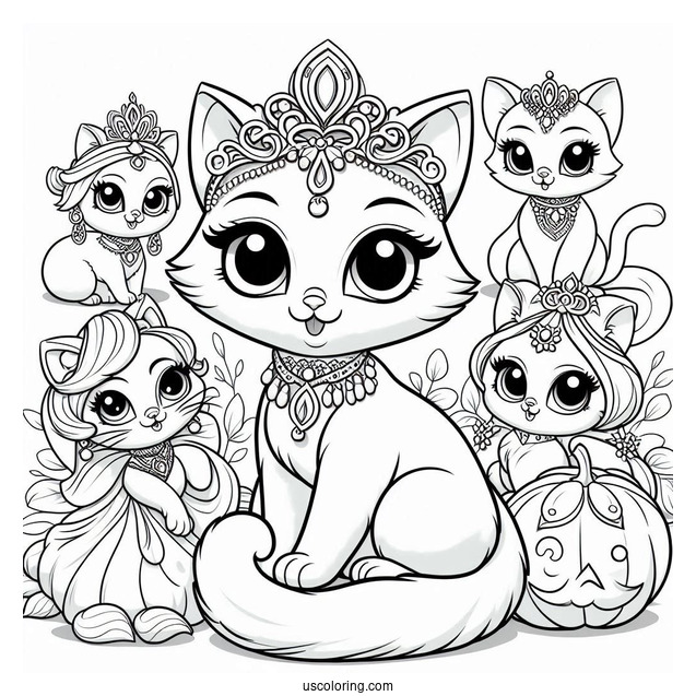 Palace Pets Coloring Page Of Whisker Haven Berry, Petite, Ms. Featherbon, Treasure, Dreamy, Pumpkin, And Sultan