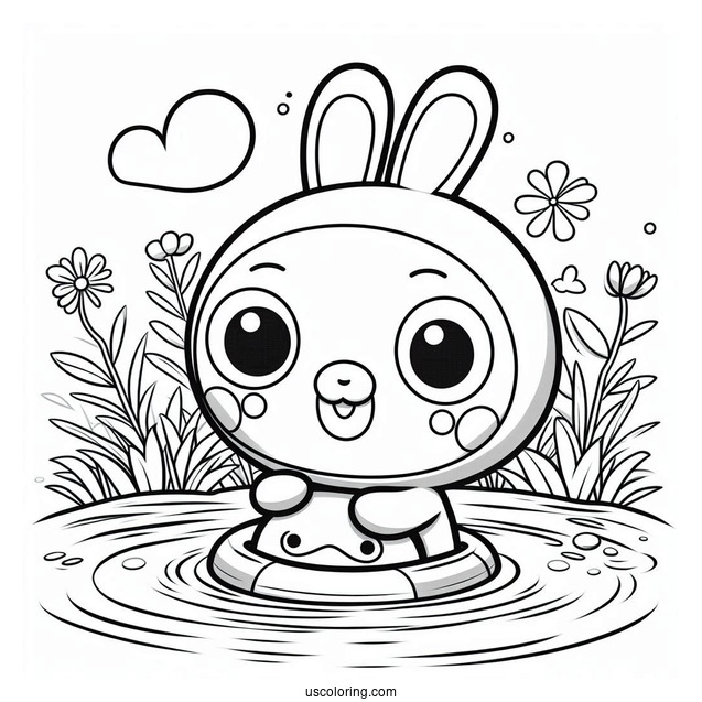 Pororo Coloring Page Of Eddy Swimming In A Lake