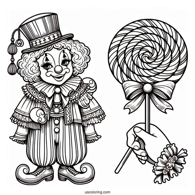 Coloring Page of Clown With Lollipop
