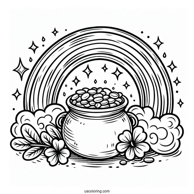 Pot Of Gold At End Of The Rainbow To Color