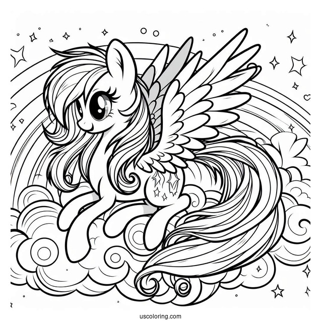 Majestic Rainbow Dash Coloring Page On A Cloud