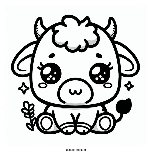 Cute Kawaii Cow Coloring For Preschoolers