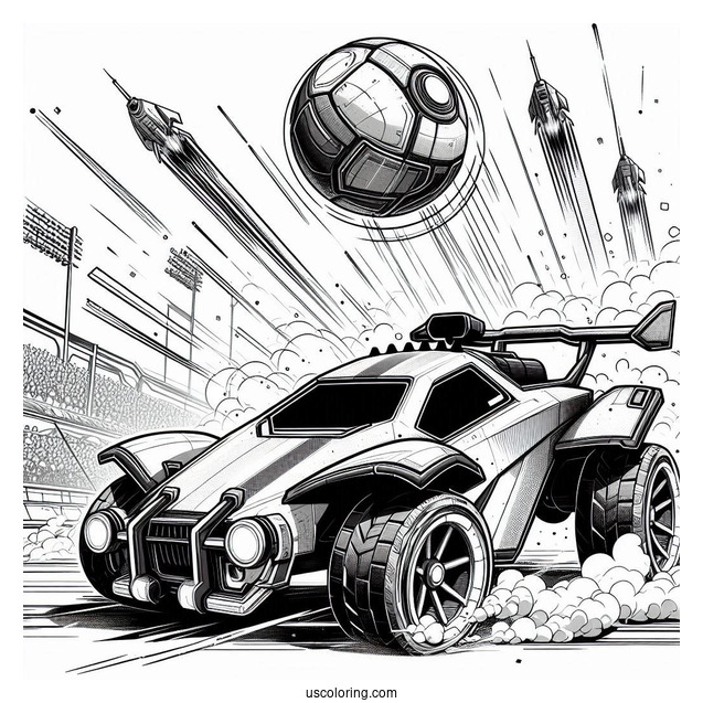 Rocket League Coloring Page Of Detailed Battle Cars Aiming For The Ball