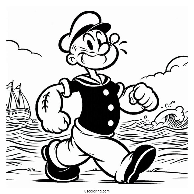 Cool Popeye Coloring Page Walking For Kids