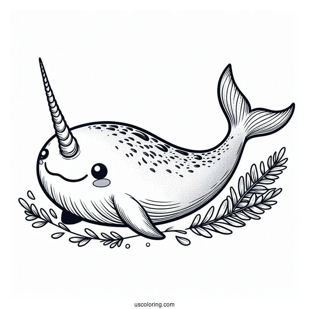 Realistic Narwhal Coloring Page With Long Tusk To Color