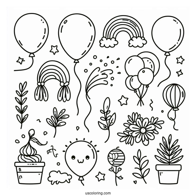 Assorted Balloons To Color For Kids