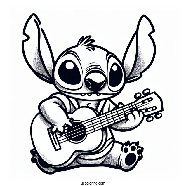 Elvis Stitch Playing Guitar Coloring Sheet