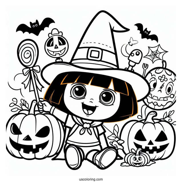 Halloween Themed Dora The Explorer Coloring Page