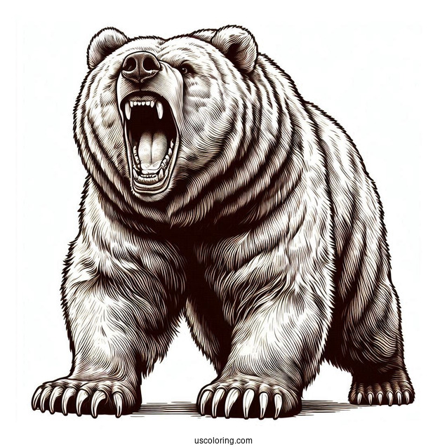 Realistic Roaring Bear Coloring Page