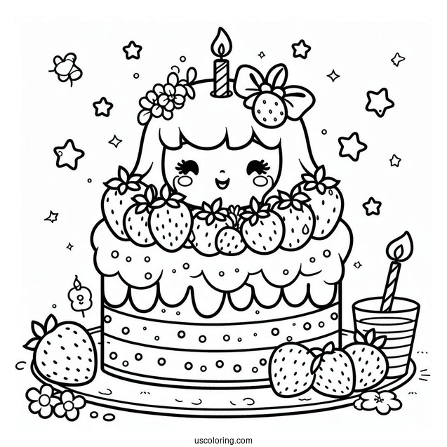 Strawberry Shortcake Coloring Page With Birthday Cake