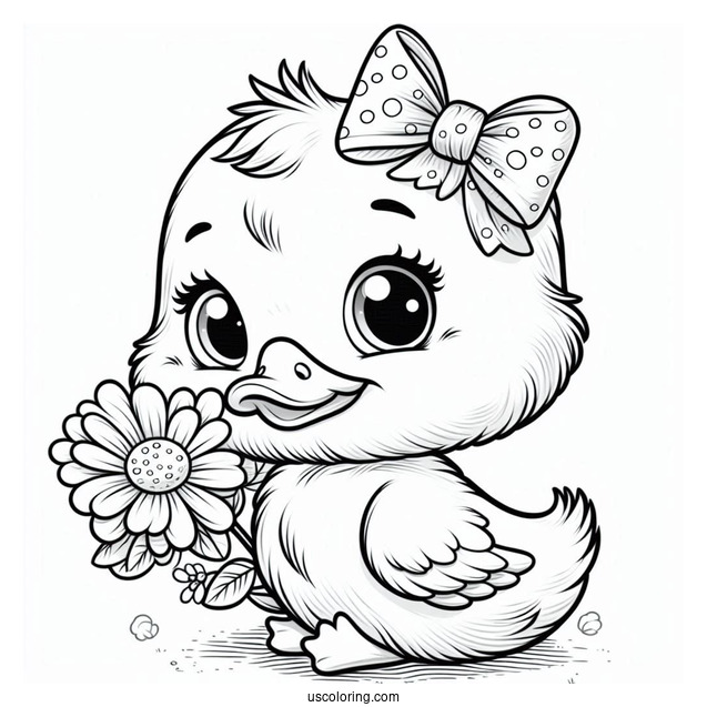 Smiling Duckling With Flower And Bowtie