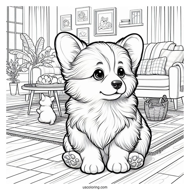 Corgi Puppy In The Living Room