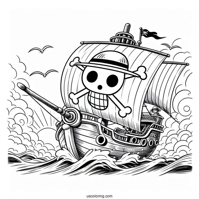 One Piece Coloring Page Of Straw Hat Pirates On Going Merry Ship