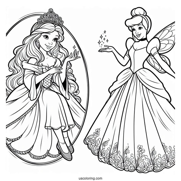 Cinderella And The Fairy Godmother Coloring Sheet