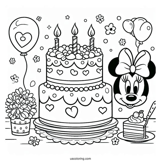 Coloring Sheet Of Minnie Mouse Birthday Cake