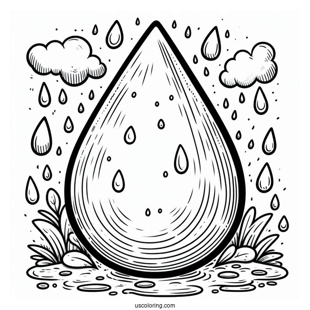 Rain Coloring Page Of Big Fat Raindrop For Kids