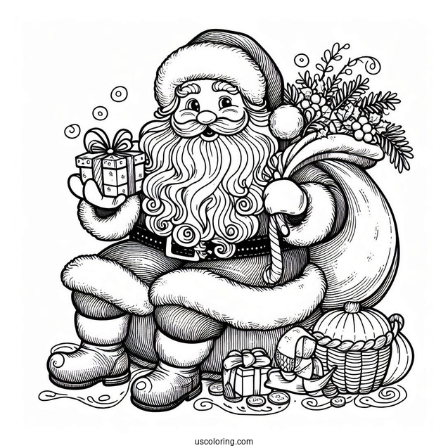Coloring Page Of An Old Fashioned Santa