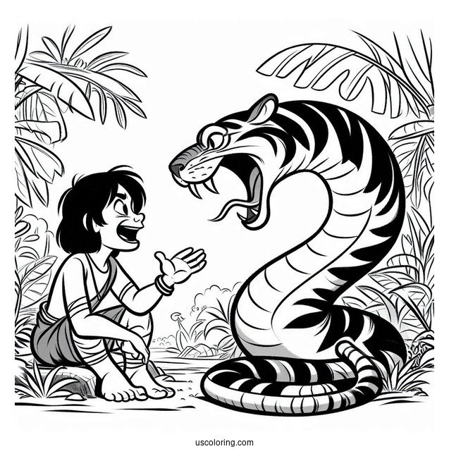 Jungle Book Coloring Page Of Mowgli Arguing With Kaa
