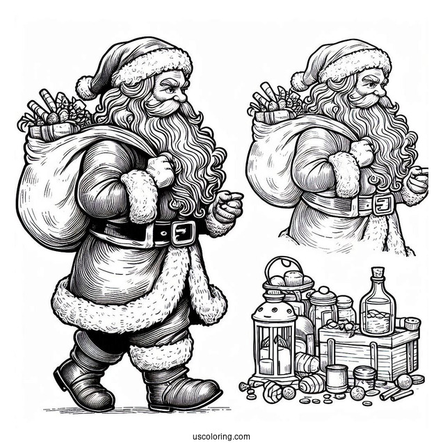 Coloring Page Of An Old Fashioned Santa