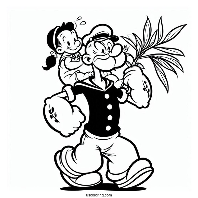Popeye Coloring Page The Sailor Man Carrying Olive Oyl On His Shoulder