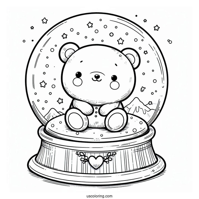 Simple Teddy Bear Snow Globe Coloring Page For Kids