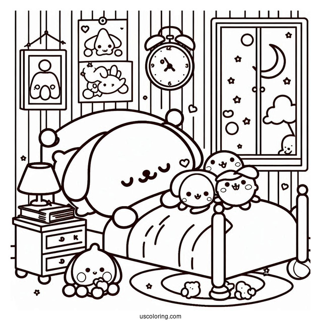 Detailed Pompompurin And Friends Sleeping In Bedroom