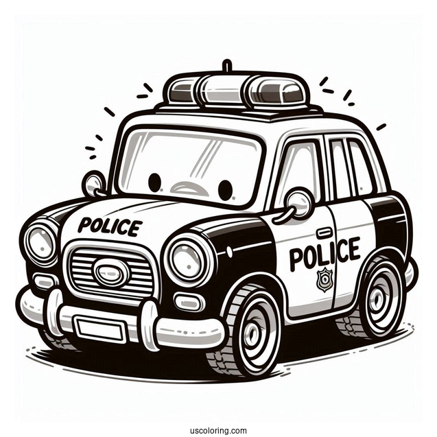 Cartoon Style Police Car To Color For Kids