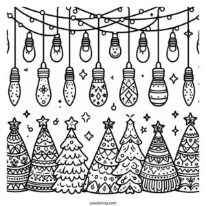 Full Page Of Festive Christmas Lights To Color