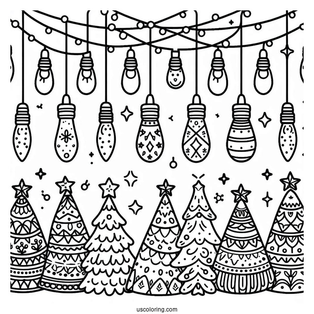 Full Page Of Festive Christmas Lights To Color
