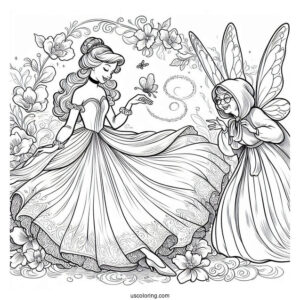 Cinderella And The Fairy Godmother Coloring Sheet