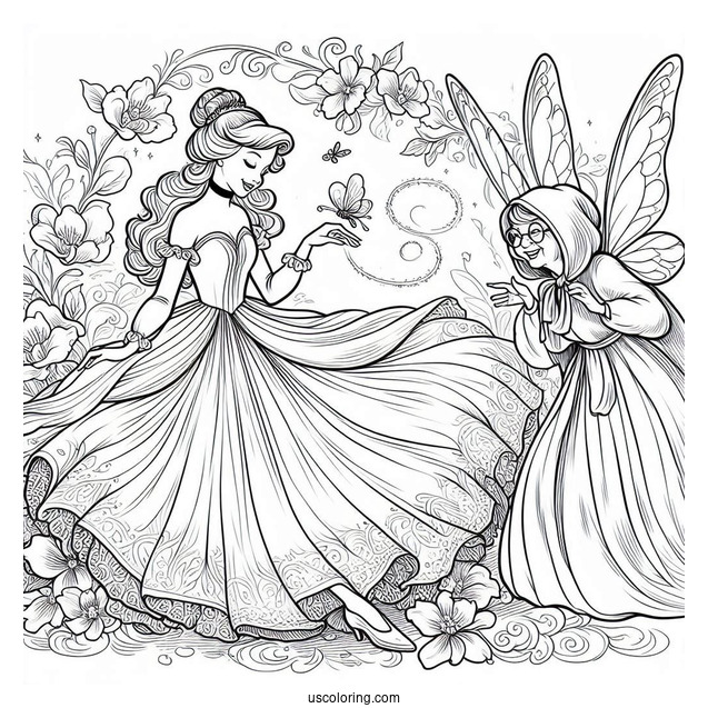 Cinderella And The Fairy Godmother Coloring Sheet