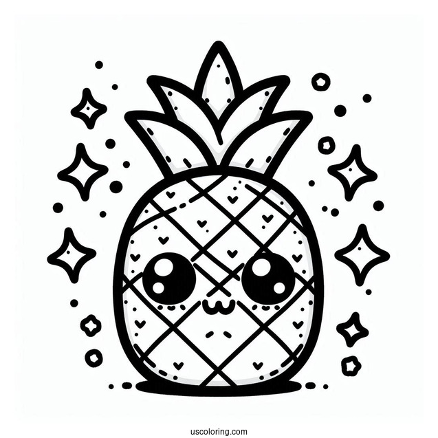 Kawaii Pineapple Coloring Page