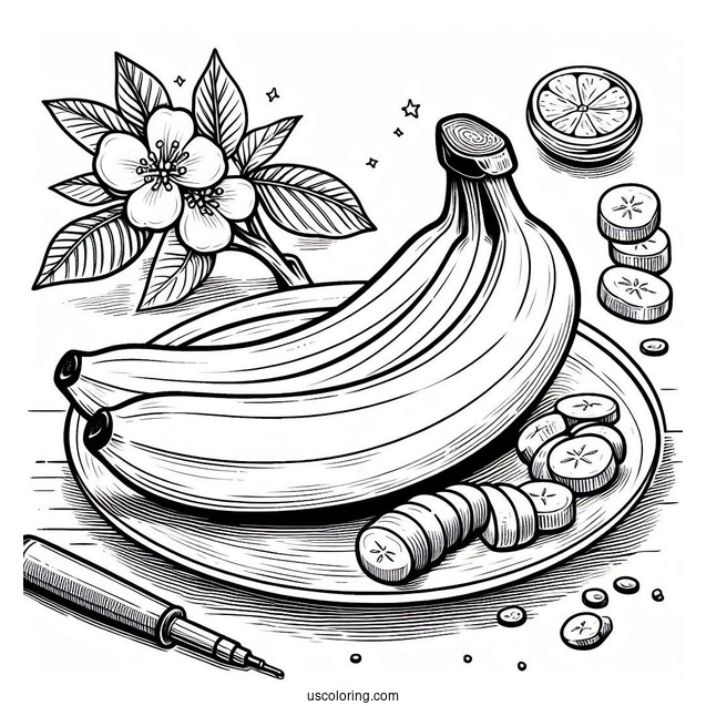 Peeled Banana Coloring Page On A Plate